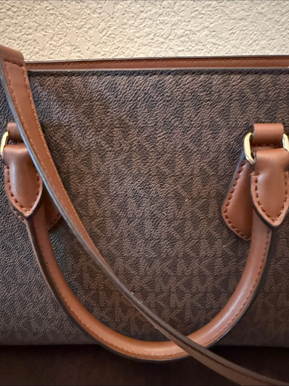 Michael Kors Brown Logo Satchel with Gold Hardware